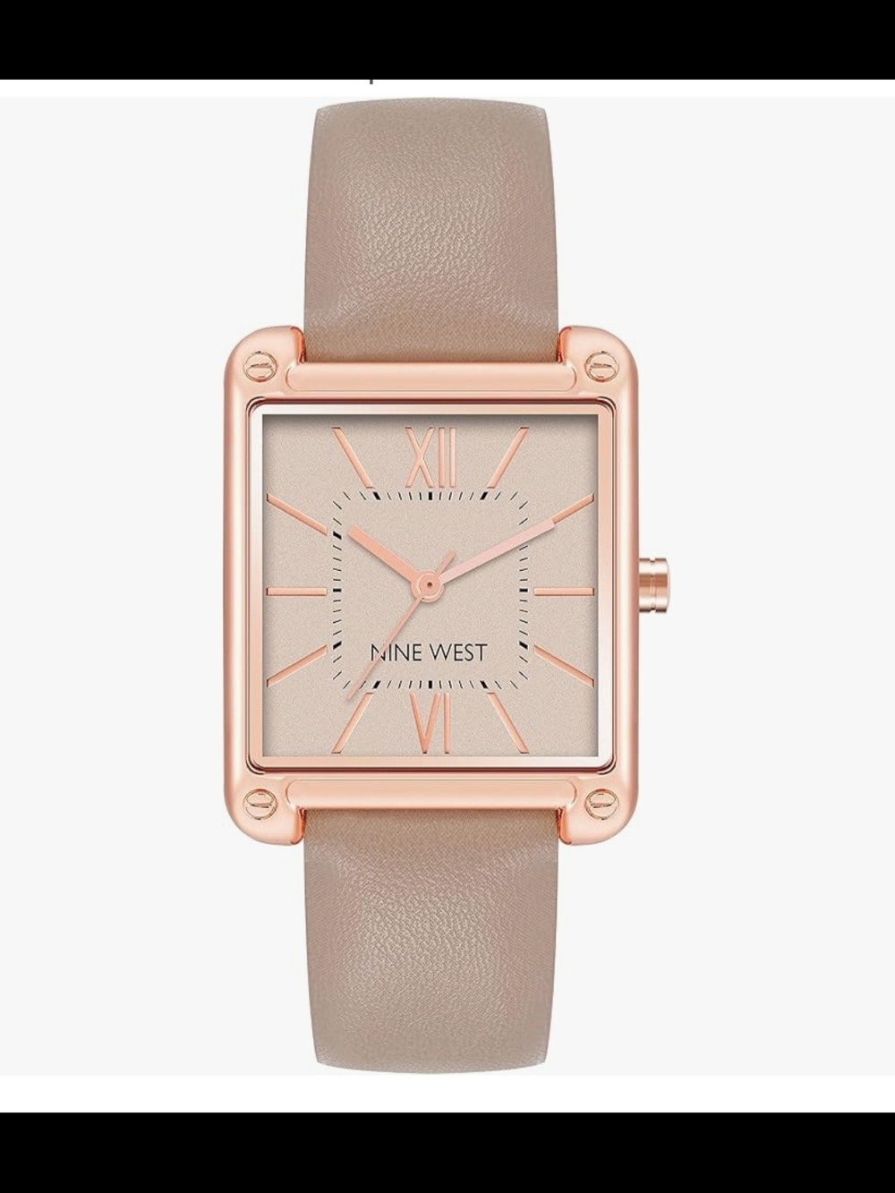 Nine West Rose Gold and Taupe Square Leather Watch
